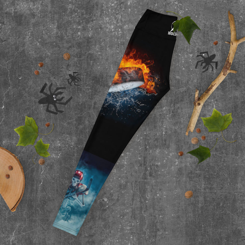 MY SPORT HOCKEY™ WOMEN&#39;S SKELETON &amp; PUCK ON FIRE LEGGINGS